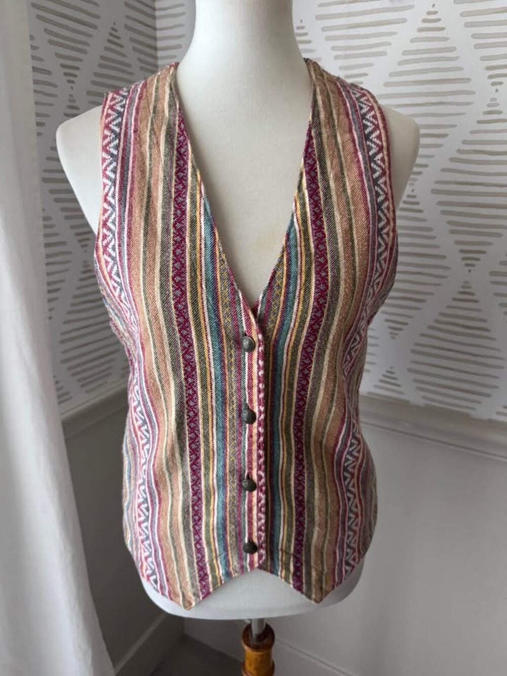 Vintage 90s Women’s Small Multi-color Stripe Button Up Vest 100% Cotton Bechamel